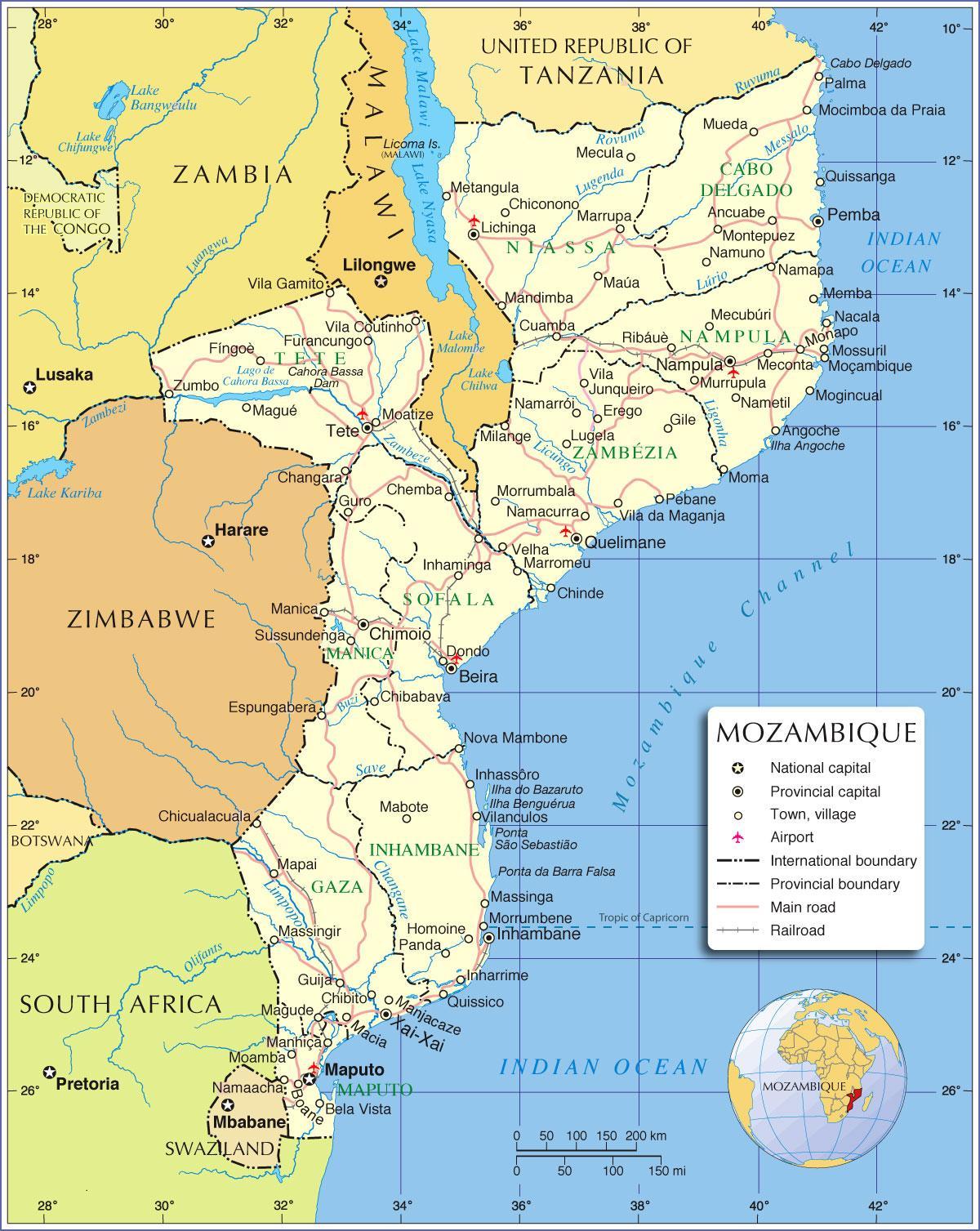 Mozambique rivieren kaart