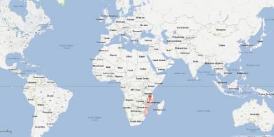 Mozambique op een kaart van de wereld